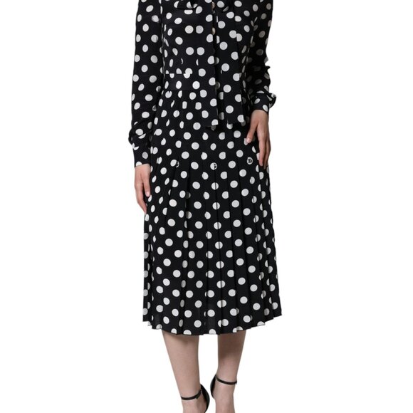 Dolce & Gabbana Black White Polka Dot Ascot Collar Midi Dress IT40 S - Picture 6 of 6
